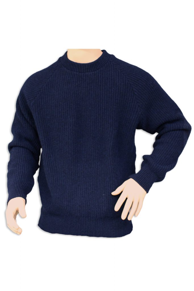 A crew neck, chunky fisherman's rib, OUTDOOR jumper in a navy blue colour