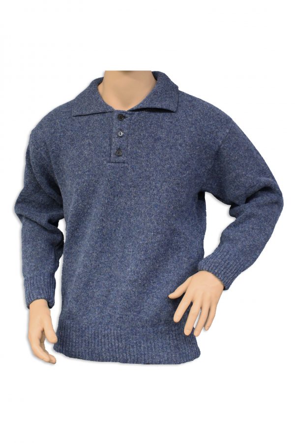 A 3-button neck with a collar OUTDOOR jumper in a denim blue colour