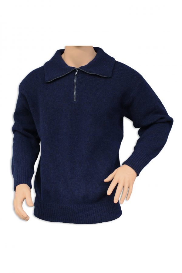 A 1/4 zip neck with collar jumper OUTDOOR jumper in a navy blue colour.