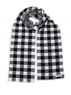 Product image of a flatlay Branberry, Gingham Wool Scarf in Navy and White