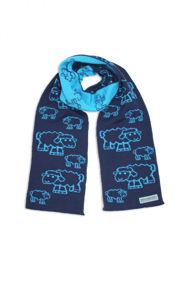 Product image of a flatlay Branberry, Kids Sheep Wool Scarf in Princeton Navy and Cyan.