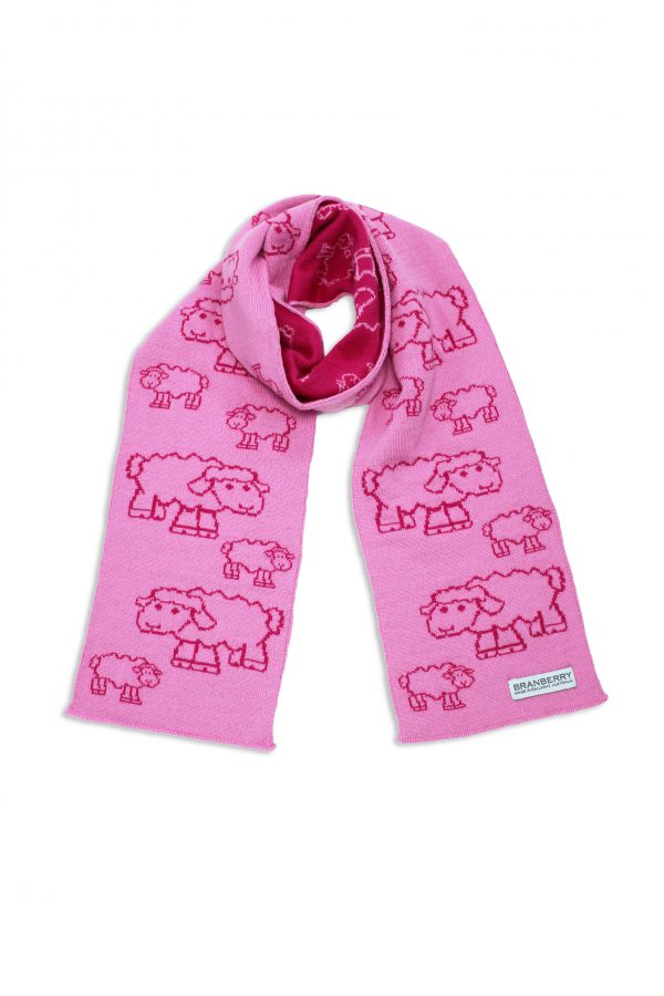 Product image of a flatlay Branberry, Kids Sheep Wool Scarf in Pink Silk and Taffy