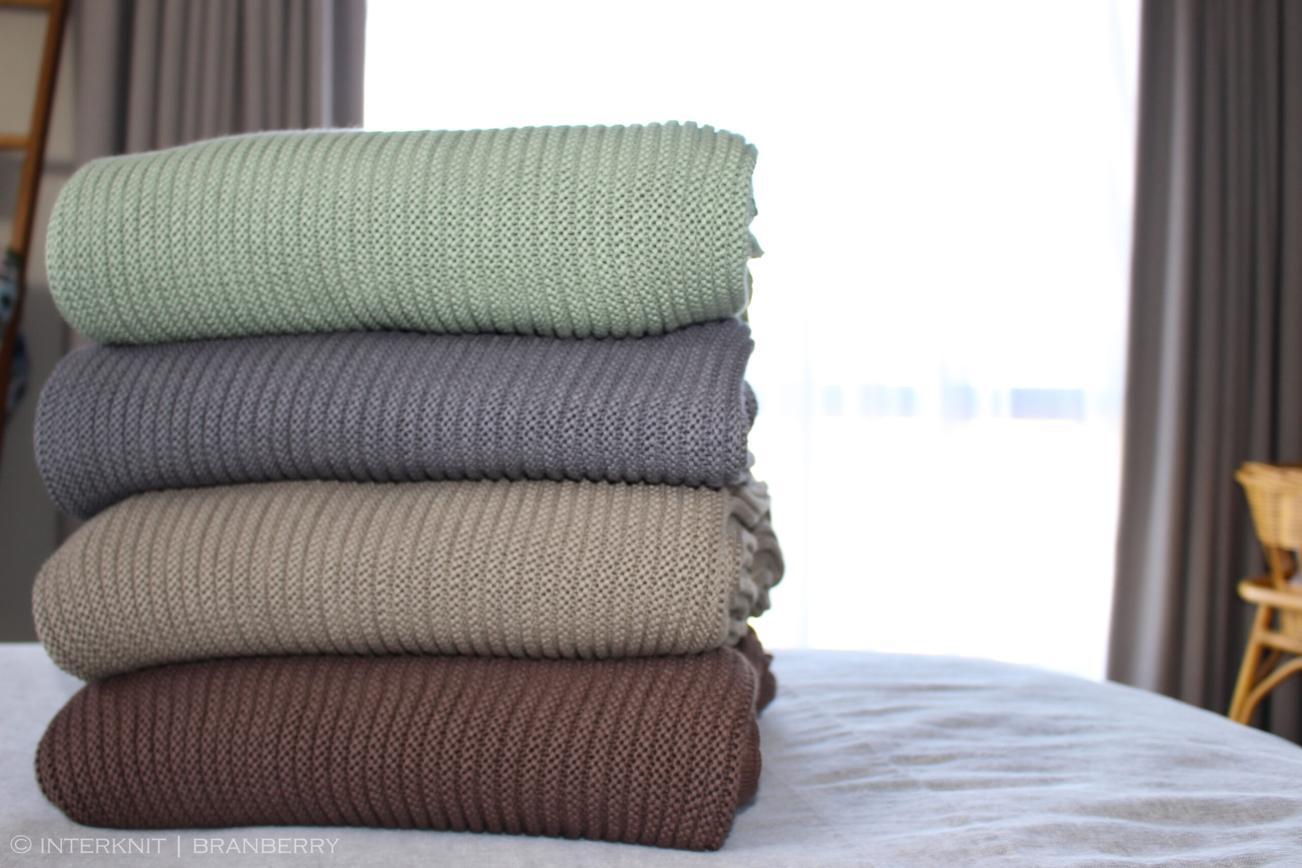 Plain Garter Cotton Wool Blankets, Earthy Tones - Interknit