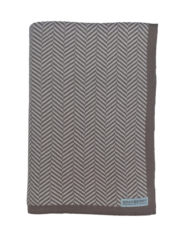 Arial View of Folded Pecan Brown Herringbone Blanket