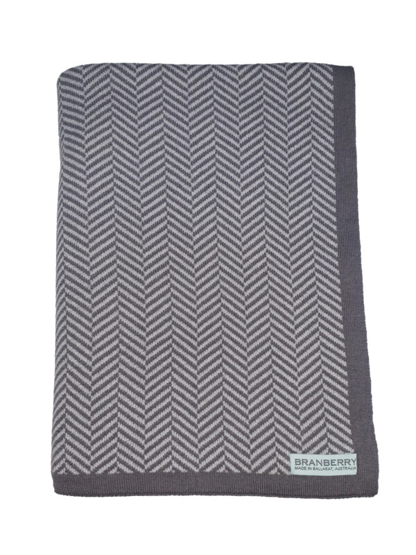 Arial View of Folded Raku Grey Herringbone Blanket